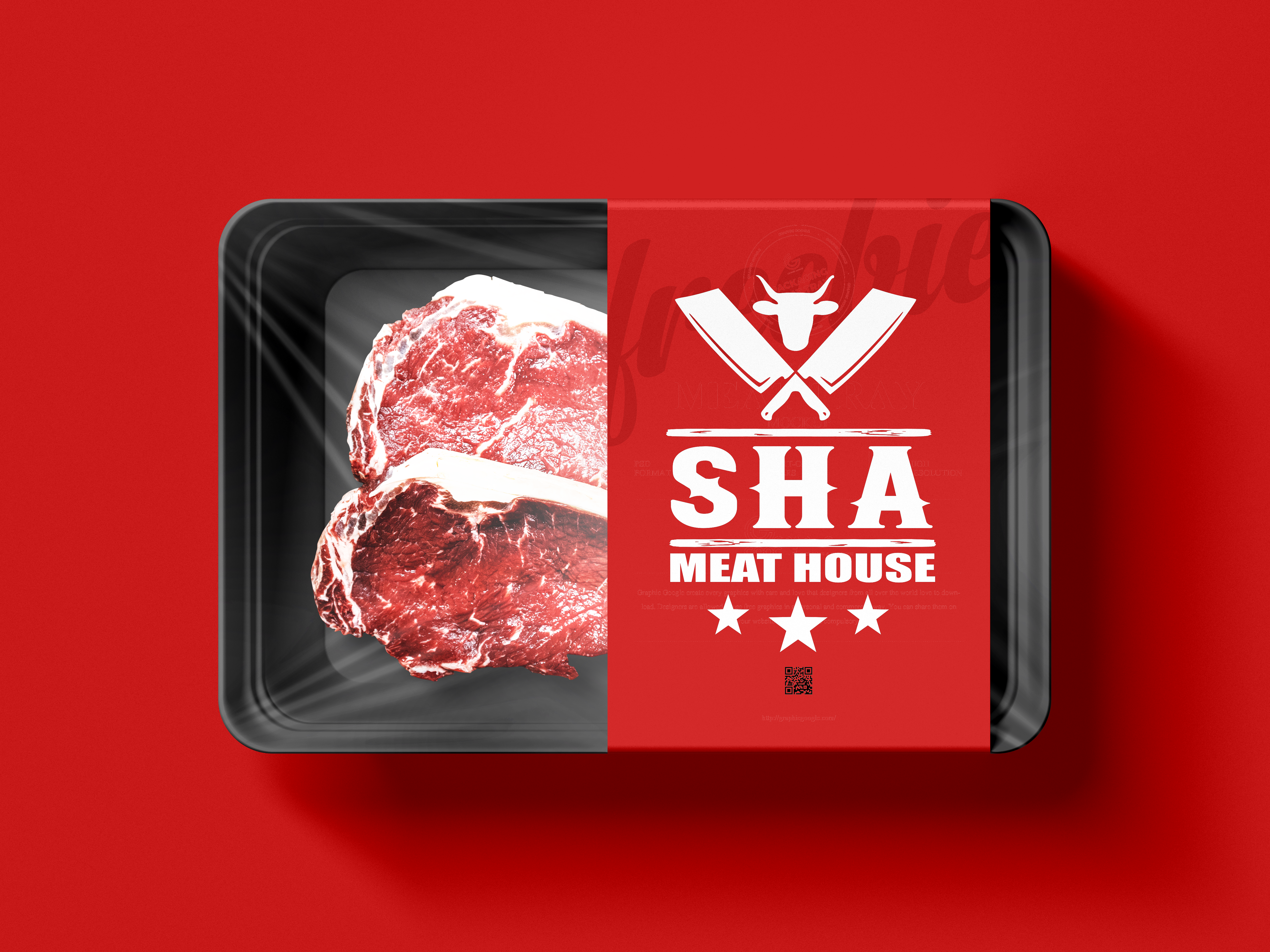 Logo Design SHA Meat House Fleischverpackung Mockup
